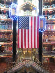 2019 Memorial Day flag Carnival Ecstasy atrium.  Love that Carnival does this!