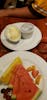 Fruit plate & melting chocolate cake 