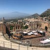 Looking down into the Greco-Roman amphitheater with Mt. Etna in background