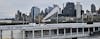 Cruise ship terminal on Hudson in Manhattan. Skyline view from ship top deck.