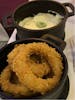 Onion rings and mashed potatoes 