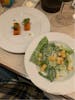 Cured salmon appetizer and Caesar salad  