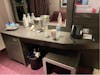 Vanity area, has slim drawer with hairdryer inside 