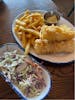 Fish and chips and coleslaw 