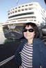 My wife in front of our ship, ms Rotterdam, docked in Funchal (Madeira),