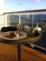 enjoy breakfast on the veranda, while the ship sails towards land, spectacular!!