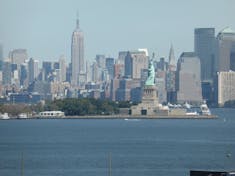 NY Skyline taken from ship with Statue Of Liberty
