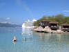 Freedom of the Seas docked in Labadee - from private cabana over the water