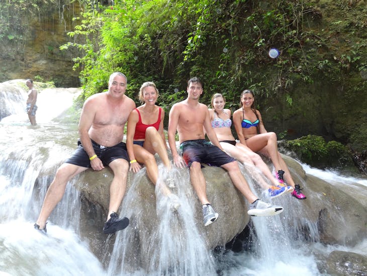 Falmouth, Jamaica - Taking a break from waterfall jumping at the Irie Blue Hold, Jamaica
