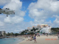 Plane landing at Maho Beach, St. Maartin.