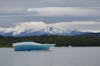 Viewing an iceberg from Mendenhall Glacier below the Alaska mountain skyline.