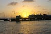 Our ship and Queen Emma Pontoon Bridge at sunset in Curacao