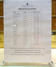 Shore Excursions list