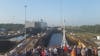 Entering the first set of locks through Panama Canal