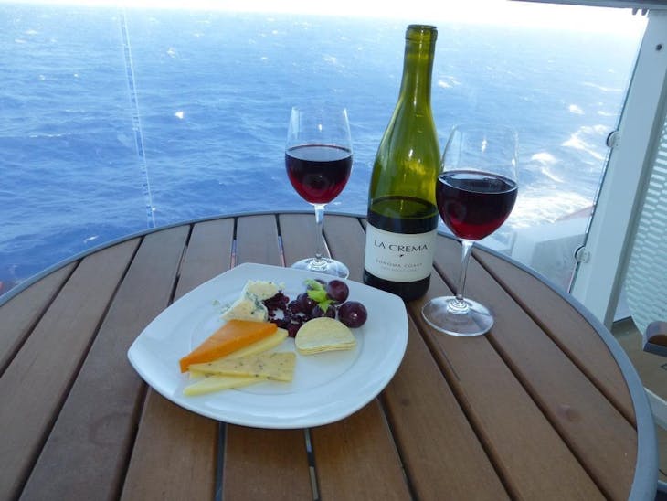 Cheese and wine on Balcony - Celebrity Reflection