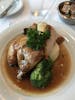 Gluten-free rotisserie chicken with mashed potatoes and broccoli - in Summer Palace main dining room