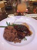 Caribbean meal pairing: jerk pork loin, rice and peas, and Palermo drink. Delicious!