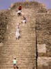 Climbing the pyramid at Lamanai