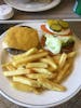 Room service Cheeseburger and chips