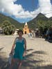 Ilha Grande, Brazil. Oldest and most beautiful church building, with mountain in the back view