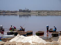 Dakar, Senegal - Pink Lake of Retba - harvesting salt from the river