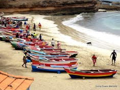 Praia, Santiago, Cape Verde - Fishing boats in the bay & beach in Tarrafal