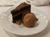 Non vegan dessert- chocolate cake with chocolate ice cream 