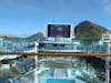 Docked at St Maarten. Topside, MUTS and daytime entertainment screen.