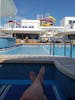 The pool was deserted on Harvest Caye day