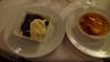 Two desserts: Chocolate Lava Cake (left), Creme Brulee (right). 