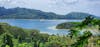 Ship from overlook at anchor on Huahine