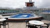 The pool deck during rough weather. 