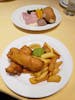 Pub Lunch: Fish and Chips and Ploughman's Lunch in background