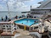 The back deck and pool - one of the calmer places on the ship. Ship exhaust is not a problem!