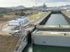 Looking back at the Cocoli Locks, in the new Panama Canal set, as we sail out to the Pacific.