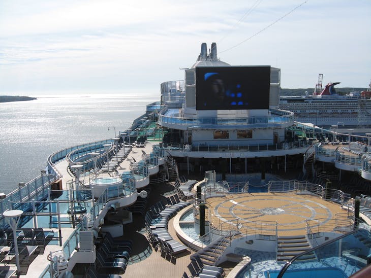 Pool Deck and huge big screen TV on Royal Princess, 70 knot winds didn't bother  - Royal Princess