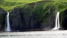 Dutch Harbor, Alaska - Waterfalls seen from the ship aqfter leaving Dutch Harbor