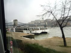 Budapest-Viking Atla docked with Another Viking Longship Alongside Chain Bridge