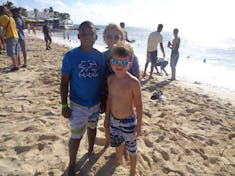 Philipsburg, St. Maarten - My son and his ship friends at Maho beach