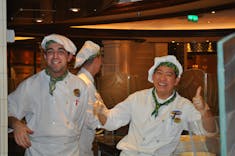 Pizza makers dancing in Alfredo's on Royal Princess