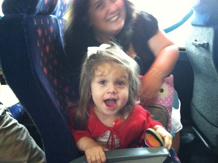 Port Canaveral, Florida - My niece on the bus from Orlando airport to the port.