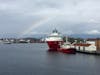 Overcast spring weather but nice rainbow toward end of the day.