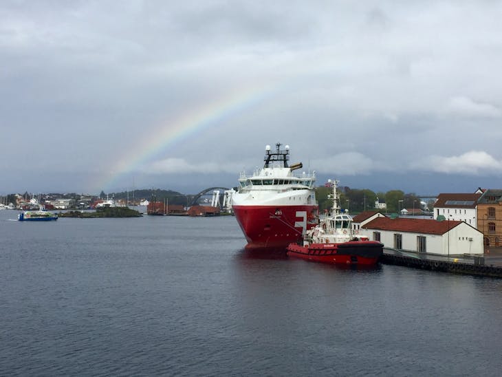 Stavanger, Norway - Overcast spring weather but nice rainbow toward end of the day.